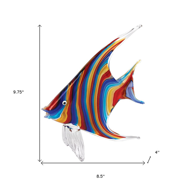 Homeroots 9" Blue And Red Murano Glass Fish Figurine Tabletop Sculpture  Murano Glass 376120