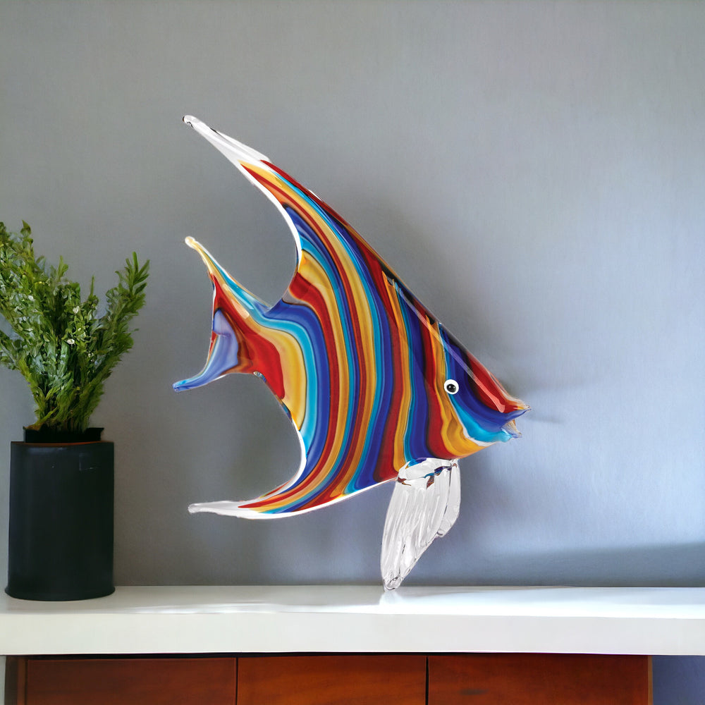 Homeroots 9" Blue And Red Murano Glass Fish Figurine Tabletop Sculpture  Murano Glass 376120