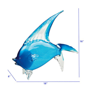 Homeroots 16" Blue Murano Glass Fish Figurine Tabletop Sculpture  Murano Glass 376122