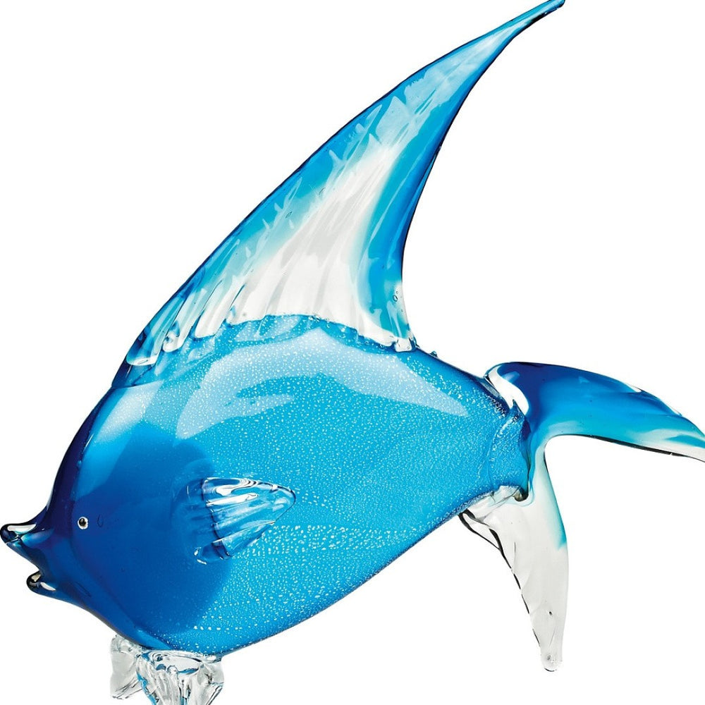 HomeRoots 16" Blue Murano Glass Fish Sculpture - Coastal Elegance Tabletop Art for Home or Office Décor 376122