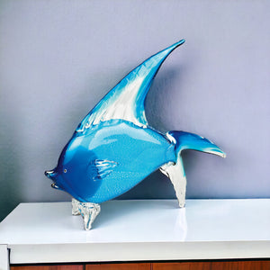 Homeroots 16" Blue Murano Glass Fish Figurine Tabletop Sculpture  Murano Glass 376122