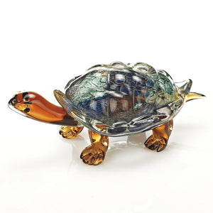 Homeroots 7" Clear Brown And Green Murano Glass Turtle Figurine Tabletop Sculpture  Murano Glass 376123