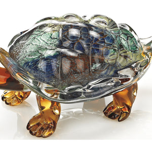Homeroots 7" Clear Brown And Green Murano Glass Turtle Figurine Tabletop Sculpture  Murano Glass 376123