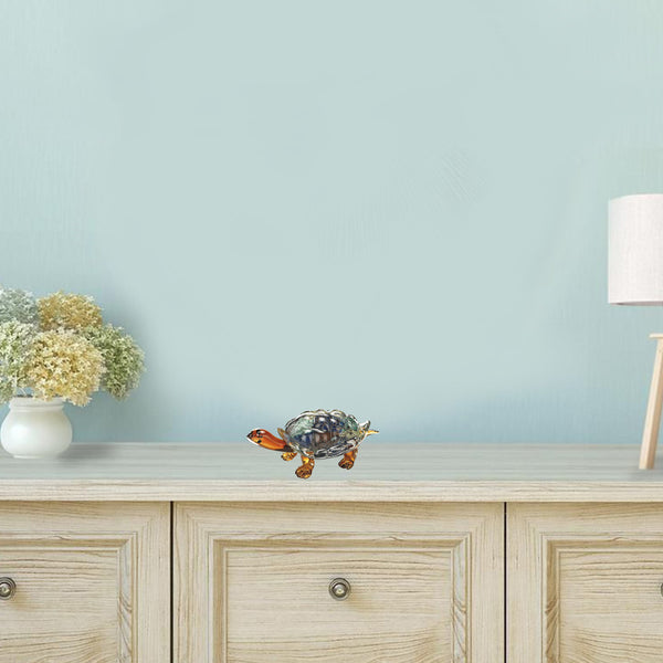 Homeroots 7" Clear Brown And Green Murano Glass Turtle Figurine Tabletop Sculpture  Murano Glass 376123