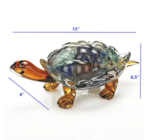 Homeroots 7" Clear Brown And Green Murano Glass Turtle Figurine Tabletop Sculpture  Murano Glass 376123