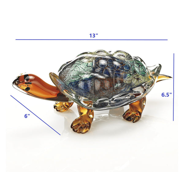 Homeroots 7" Clear Brown And Green Murano Glass Turtle Figurine Tabletop Sculpture  Murano Glass 376123