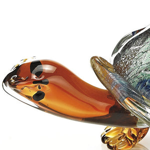 Homeroots 7" Clear Brown And Green Murano Glass Turtle Figurine Tabletop Sculpture  Murano Glass 376123