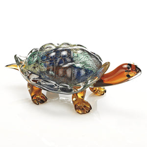 Homeroots 7" Clear Brown And Green Murano Glass Turtle Figurine Tabletop Sculpture  Murano Glass 376123
