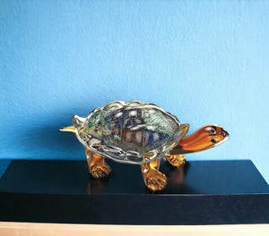 Homeroots 7" Clear Brown And Green Murano Glass Turtle Figurine Tabletop Sculpture  Murano Glass 376123