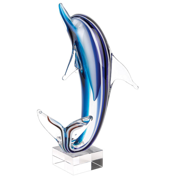 Homeroots 14" Blue Murano Glass Dolphin Figurine Tabletop Sculpture  Murano Glass 376128