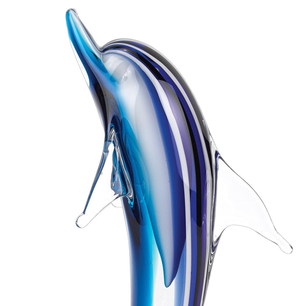 Homeroots 14" Blue Murano Glass Dolphin Figurine Tabletop Sculpture  Murano Glass 376128