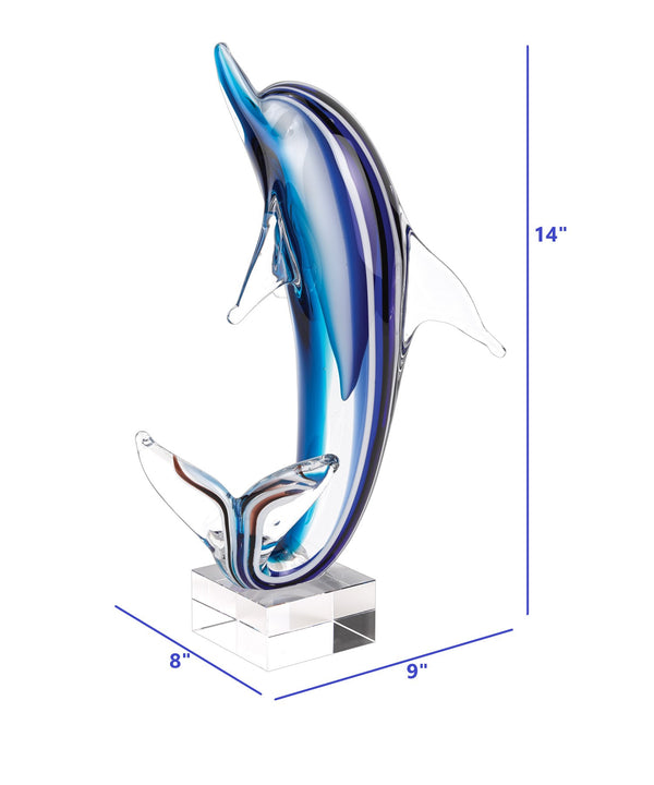 Homeroots 14" Blue Murano Glass Dolphin Figurine Tabletop Sculpture  Murano Glass 376128