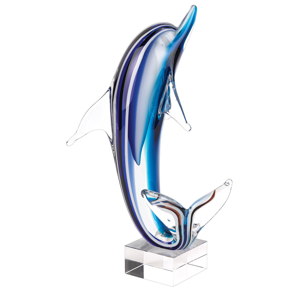 Homeroots 14" Blue Murano Glass Dolphin Figurine Tabletop Sculpture  Murano Glass 376128