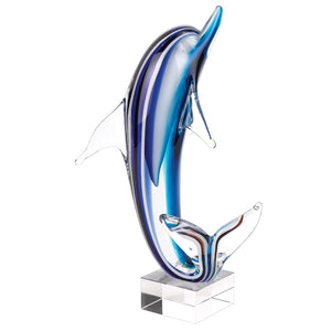 Homeroots 14" Blue Murano Glass Dolphin Figurine Tabletop Sculpture  Murano Glass 376128