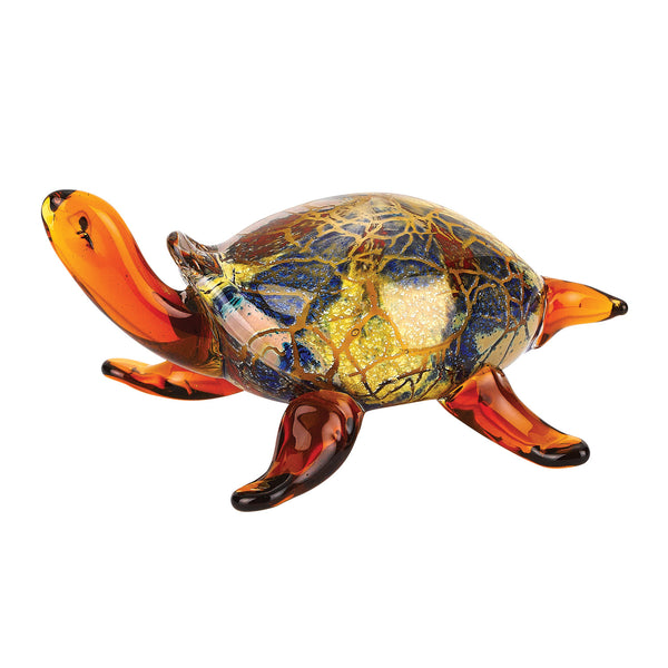 Homeroots 4" Clear Brown And Green Murano Glass Turtle Figurine Tabletop Sculpture  Murano Glass 376130
