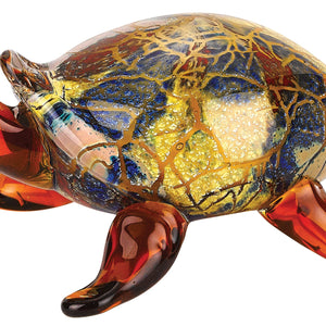 Homeroots 4" Clear Brown And Green Murano Glass Turtle Figurine Tabletop Sculpture  Murano Glass 376130