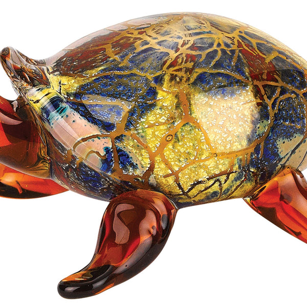 Homeroots 4" Clear Brown And Green Murano Glass Turtle Figurine Tabletop Sculpture  Murano Glass 376130