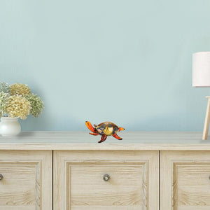 Homeroots 4" Clear Brown And Green Murano Glass Turtle Figurine Tabletop Sculpture  Murano Glass 376130