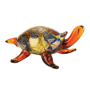 Homeroots 4" Clear Brown And Green Murano Glass Turtle Figurine Tabletop Sculpture  Murano Glass 376130