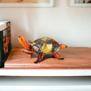 Homeroots 4" Clear Brown And Green Murano Glass Turtle Figurine Tabletop Sculpture  Murano Glass 376130