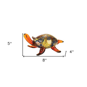 Homeroots 4" Clear Brown And Green Murano Glass Turtle Figurine Tabletop Sculpture  Murano Glass 376130