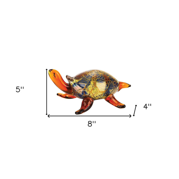 Homeroots 4" Clear Brown And Green Murano Glass Turtle Figurine Tabletop Sculpture  Murano Glass 376130