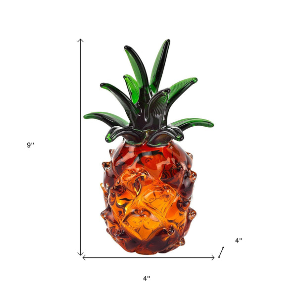 Homeroots 9" Orange Murano Glass Pineapple Statue Tabletop Sculpture  Murano Glass 376132