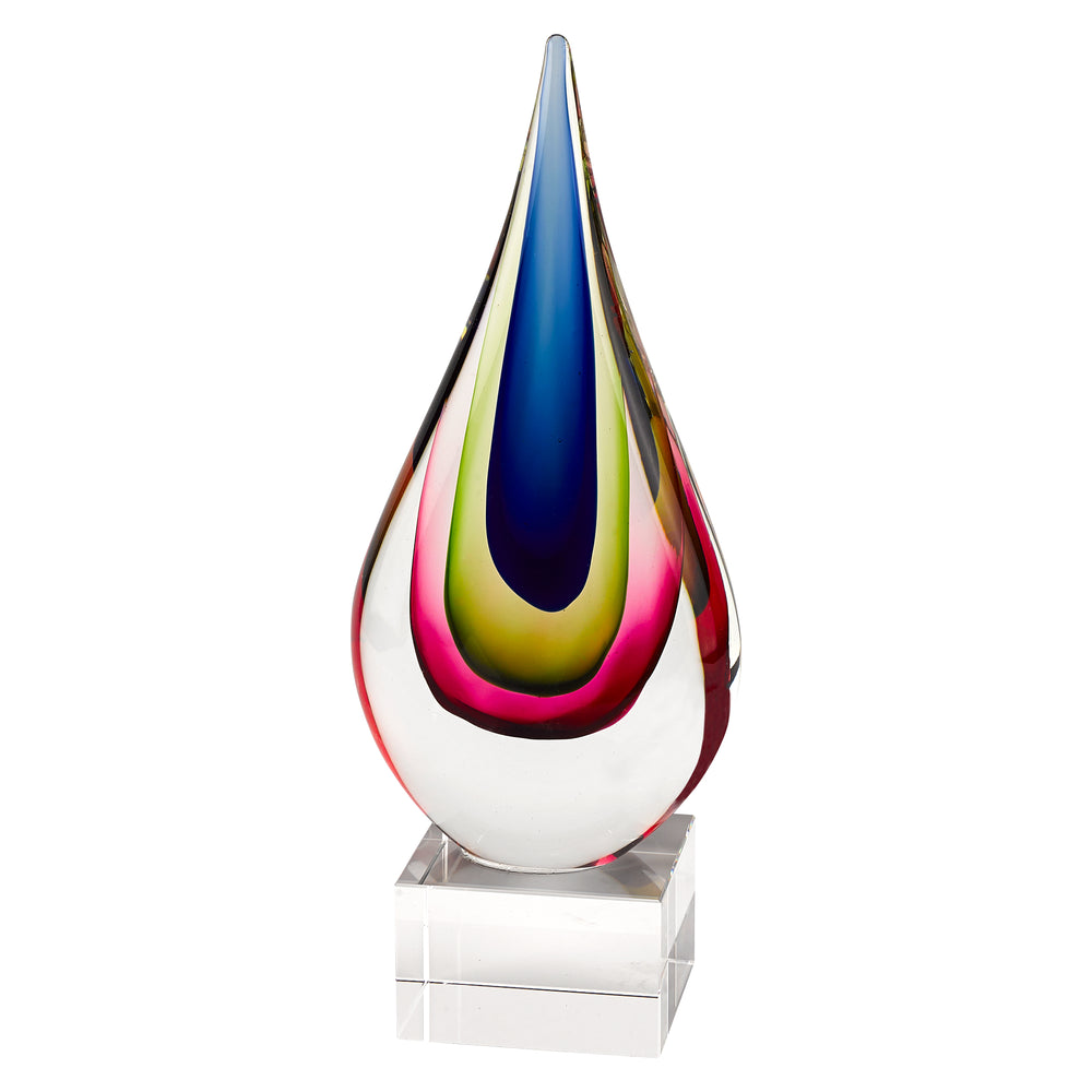 Homeroots 12" Clear Red Blue Yellow Murano Glass Modern Abstract Tabletop Sculpture  Murano Glass 376135