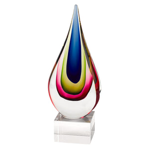 Homeroots 12" Clear Red Blue Yellow Murano Glass Modern Abstract Tabletop Sculpture  Murano Glass 376135