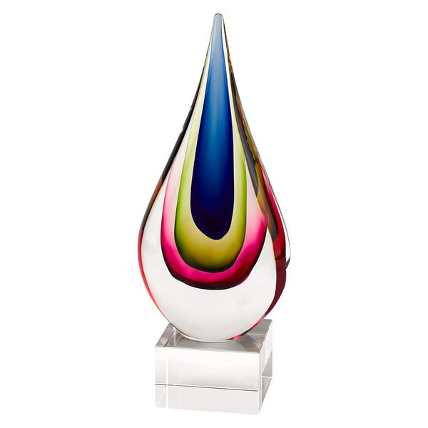 Homeroots 12" Clear Red Blue Yellow Murano Glass Modern Abstract Tabletop Sculpture  Murano Glass 376135
