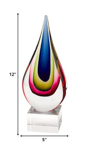 Homeroots 12" Clear Red Blue Yellow Murano Glass Modern Abstract Tabletop Sculpture  Murano Glass 376135