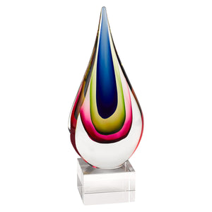 Homeroots 12" Clear Red Blue Yellow Murano Glass Modern Abstract Tabletop Sculpture  Murano Glass 376135
