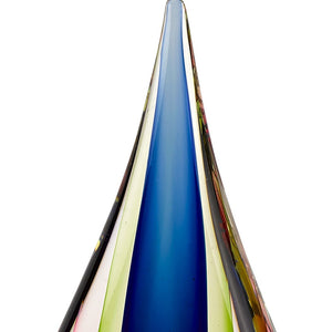 Homeroots 12" Clear Red Blue Yellow Murano Glass Modern Abstract Tabletop Sculpture  Murano Glass 376135