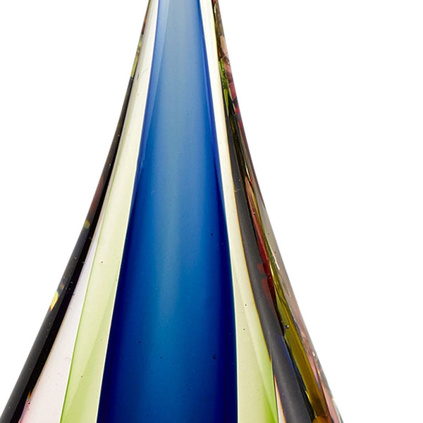 Homeroots 12" Clear Red Blue Yellow Murano Glass Modern Abstract Tabletop Sculpture  Murano Glass 376135