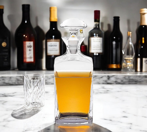 HomeRoots Mouth Blown European Crystal Decanter - Elegant 34 Oz Whiskey or Scotch Glassware for Home Bars 376139