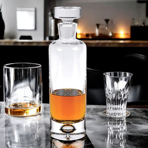 HomeRoots Mouth Blown European Crystal Round Decanter - Elegant 28 Oz Spirits Showcase for Gifting & Entertaining 376141
