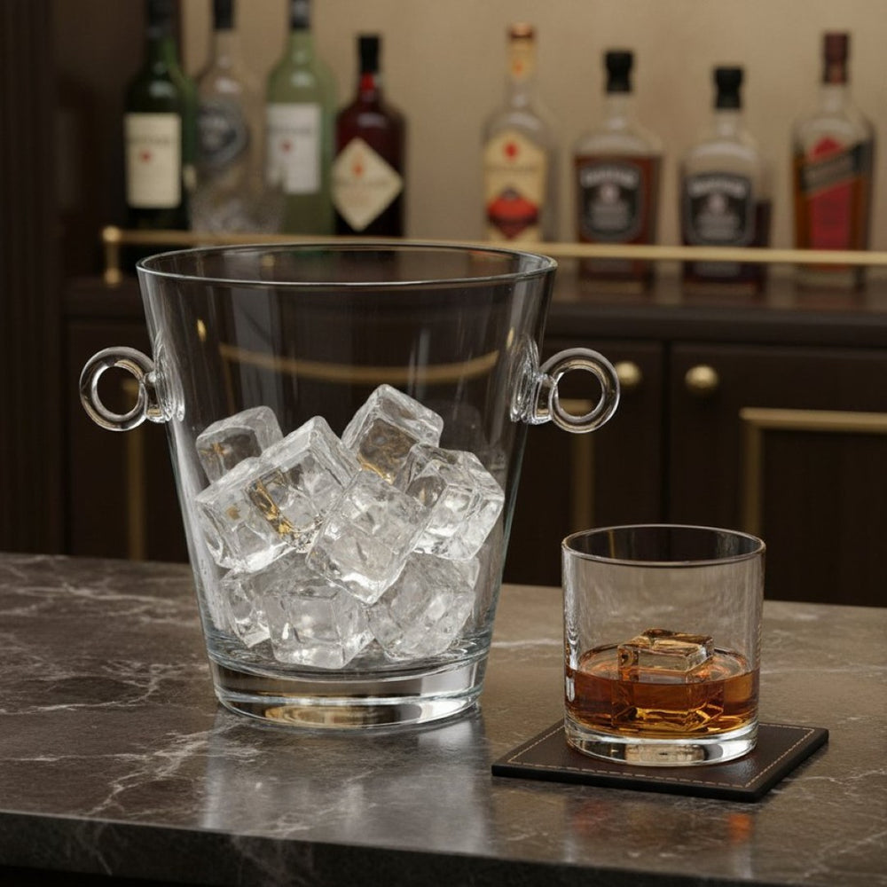 HomeRoots 9" Clear Mouth Blown Crystal Ice Bucket - Elegant Handmade Design for Chilling Drinks at Any Event 376150