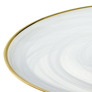 Homeroots Handcrafted Optical Glass And White Gold Footed Cakestand With Gold Rim   376163