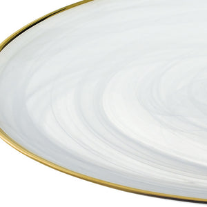 Homeroots Handcrafted Optical Glass And White Gold Footed Cakestand With Gold Rim   376163