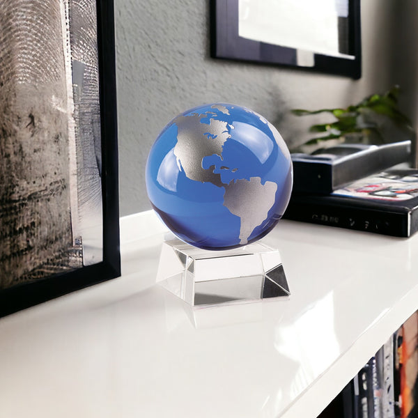 Homeroots 5" Clear And Blue Crystal Modern Abstract Tabletop Sculpture  Crystal 376170