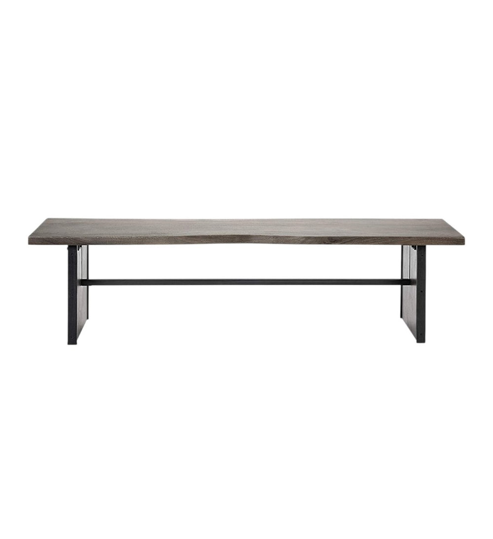 HomeRoots Rectangular Mango Wood Dining Bench with Metal Cladding - Cottage Style for Indoor & Outdoor Use 376174