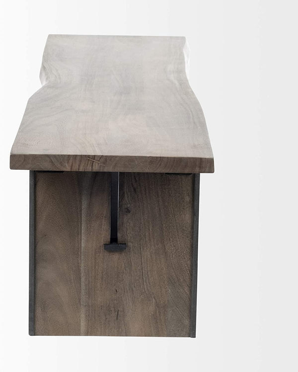 Homeroots Rectangular Indian Mango Woodbrown Tone Finish W Metal Cladding On The Base Dining Bench  Wood 376174