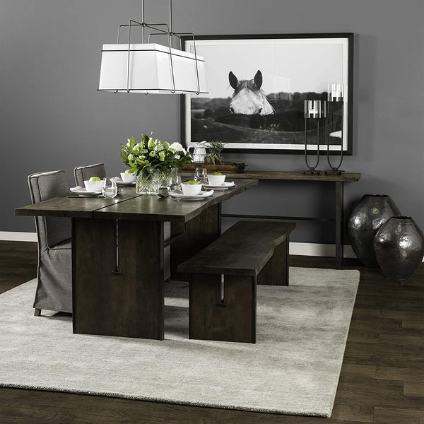 Homeroots Rectangular Indian Mango Woodbrown Tone Finish W Metal Cladding On The Base Dining Bench  Wood 376174
