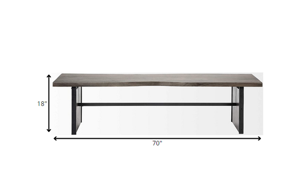 Homeroots Rectangular Indian Mango Woodbrown Tone Finish W Metal Cladding On The Base Dining Bench  Wood 376174