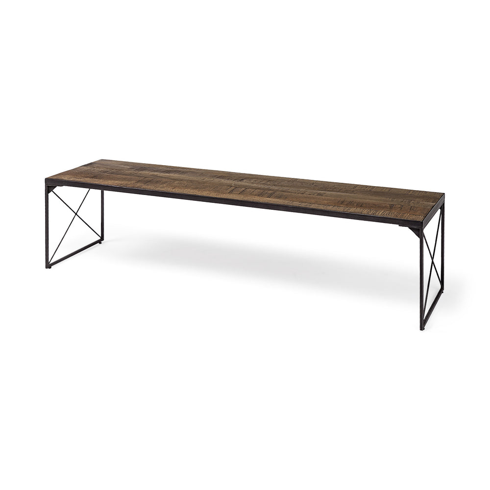 Homeroots Rectangular Mango Woodmedium Brown Top And Black Iron Base Accent Bench  Wood 376175