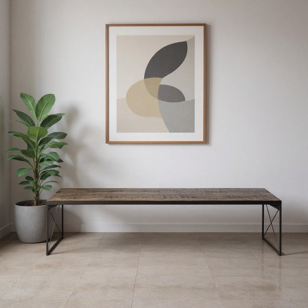 HomeRoots Rectangular Mango Wood Accent Bench with Black Iron Base - Stylish Seating for Any Space! 376175