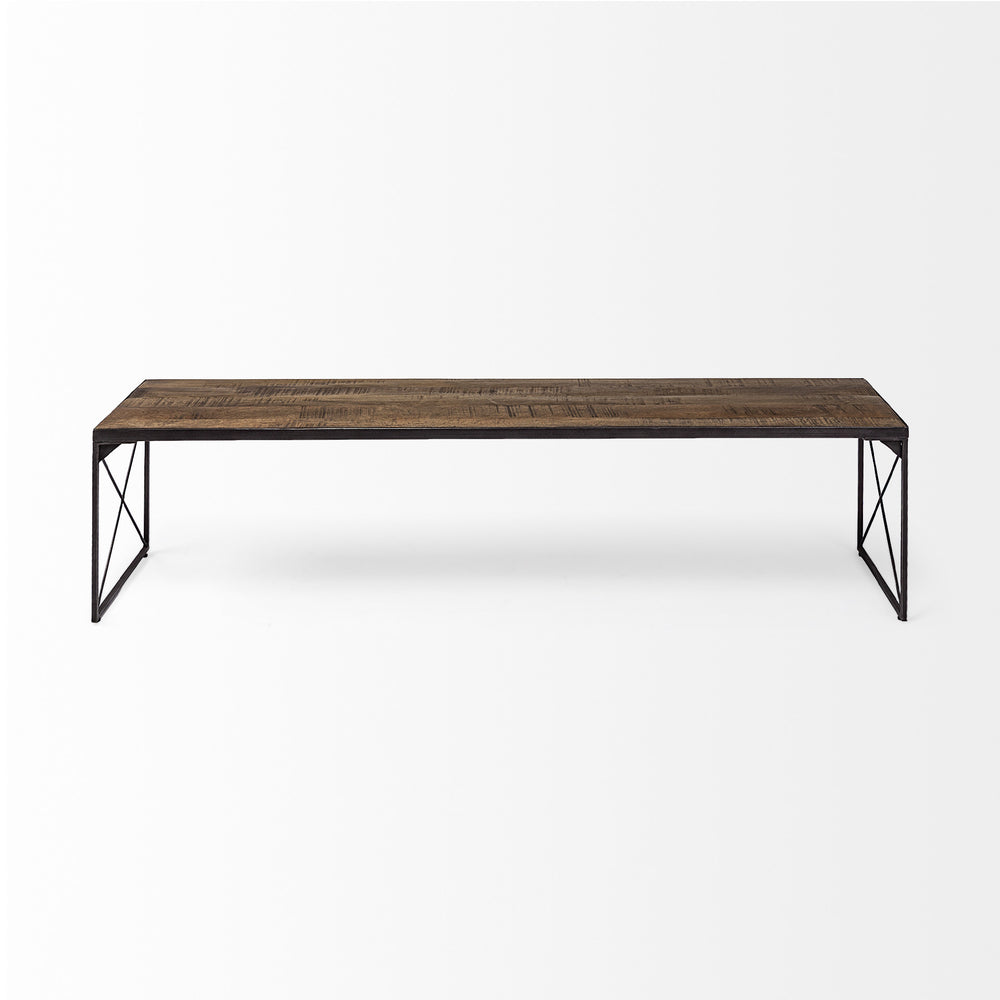 Homeroots Rectangular Mango Woodmedium Brown Top And Black Iron Base Accent Bench  Wood 376175