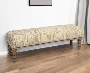 HomeRoots 55" Cream Upholstered Bench with Wood Brown Frame - Stylish Storage Seating for Entryways & More 376176
