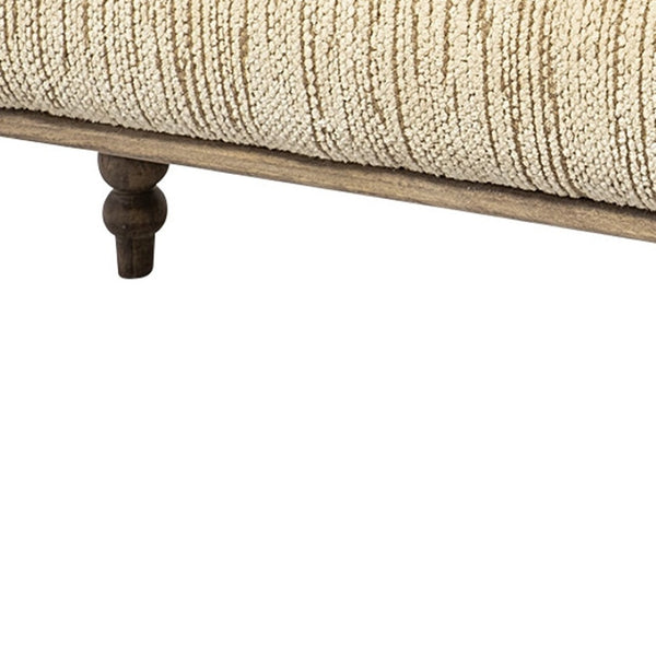 HomeRoots 55" Cream Upholstered Bench with Wood Brown Frame - Stylish Storage Seating for Entryways & More 376176