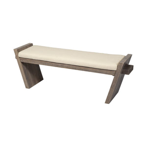 Homeroots 14" Cream And Brown Upholstered Linen Blend Bench  Solid Wood 376177